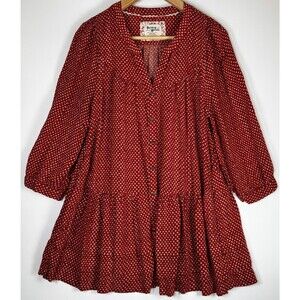 Holding Horses Anthropologie Tunic Top Small Boho Rust Red Peasant Style Tiered